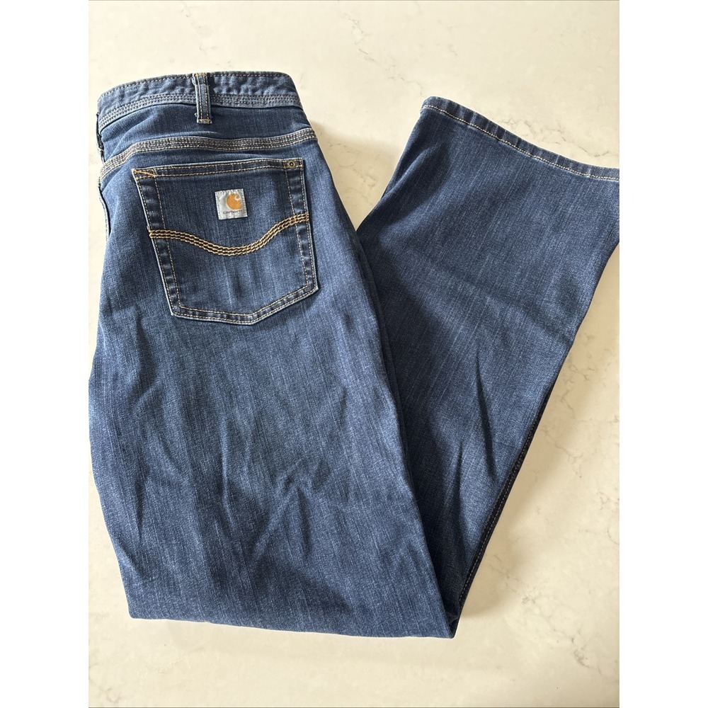 Carhartt Womens 14 Blue denim Original fit 34x30 jeans Boot Cut Workwear Ranch